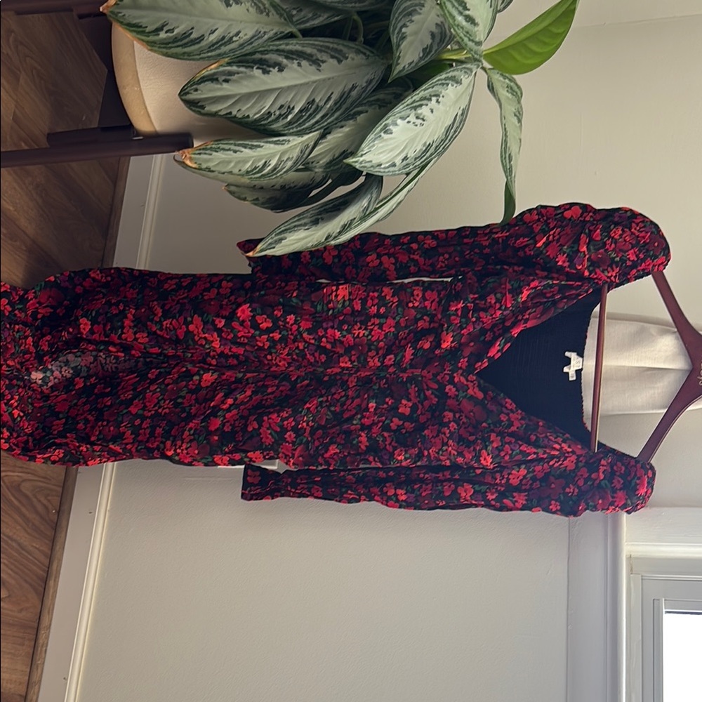 Floral Red and Black Dress